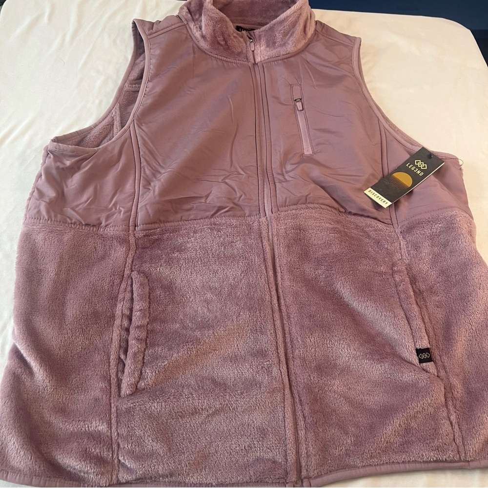 NWT Leg3nd Dusty Rose Fleece Zip Vest 1X Soft Sherpa Full Zip